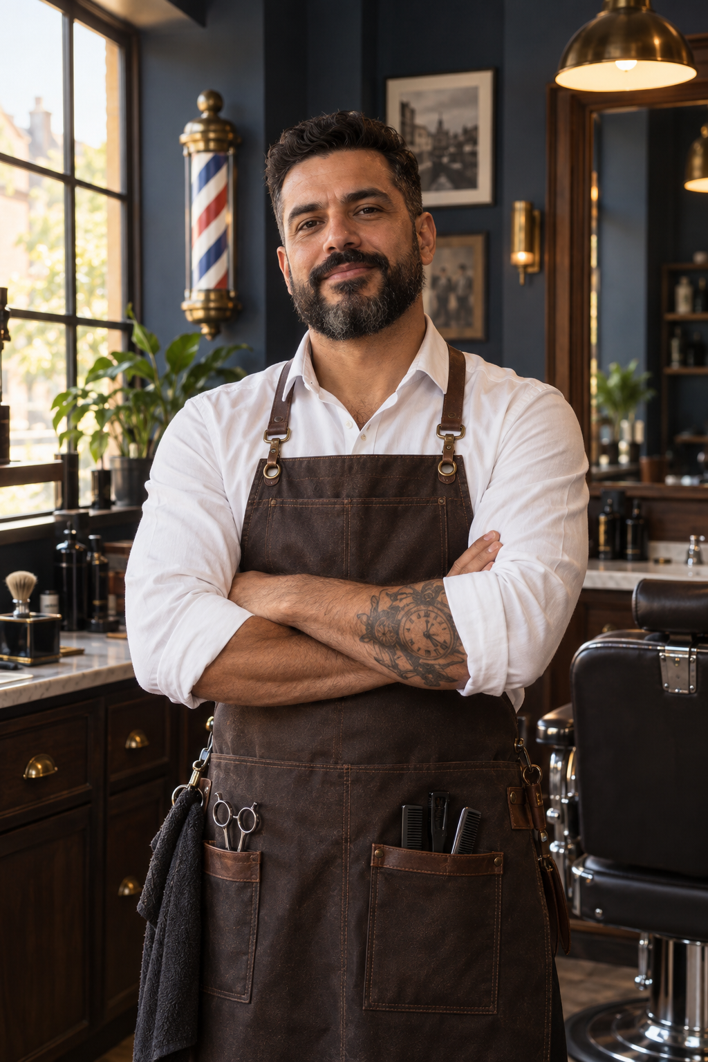 Bento, barbeiro profissional, em uma barbearia clássica