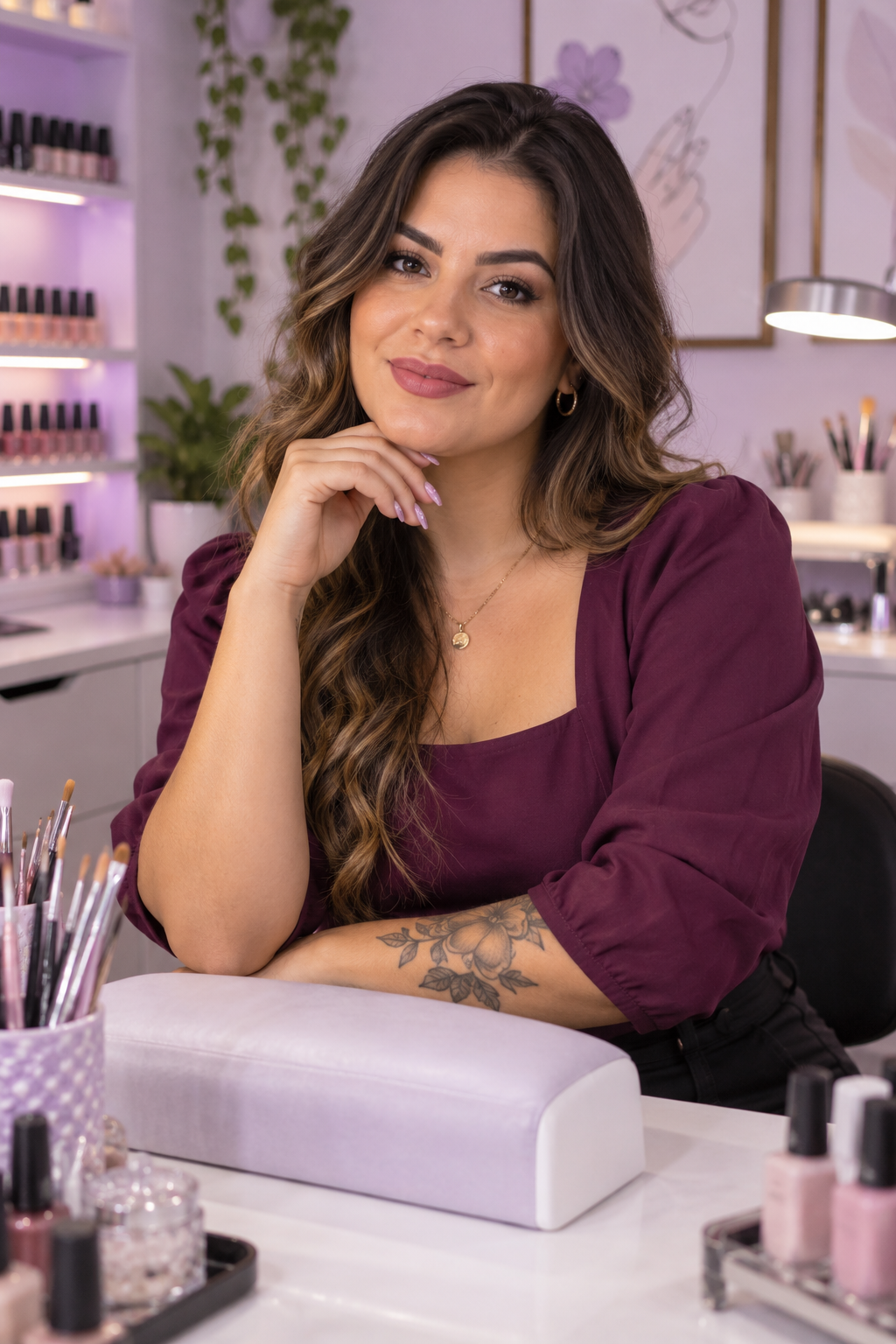 Natália, nail designer, em seu ateliê