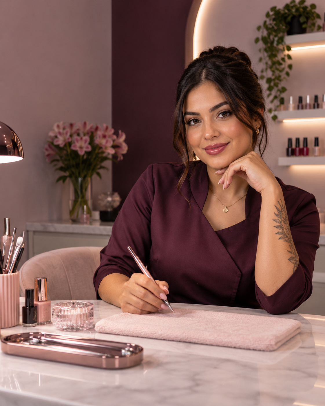 Bia, nail artist em seu estúdio